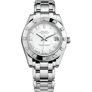 Datejust Pearlmaster 34 White Gold 12 Diamond White Roman