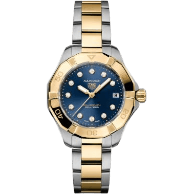 TAG Heuer Aquaracer Professional 200 Solargraph 34 Stainless Steel - Yellow Gold / Blue - Diamond WBP1323.BB0004