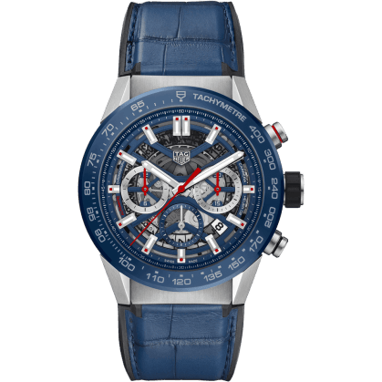 TAG Heuer Carrera Calibre Heuer 02 45 Stainless Steel / Blue Ceramic / Skeleton / Alligator CBG2A11.FC6460