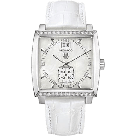 Monaco Quartz Big Date Stainless Steel / Diamond / MOP / Alligator