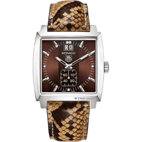 Monaco Quartz Big Date Stainless Steel / Brown / Python