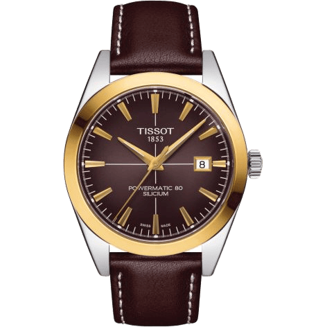 Gentleman Powermatic Stainless Steel / Yellow Gold / Brown / Strap
