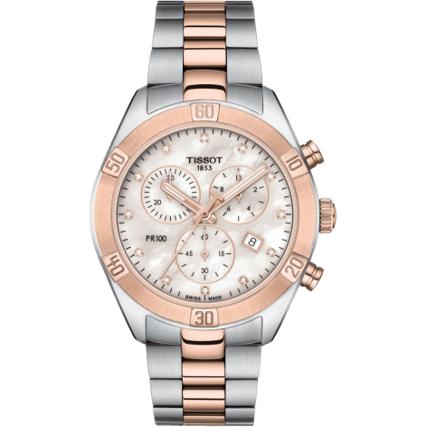 Tissot PR 100 Sport Chic Chronograph 38 Stainless Steel - Rose Gold / MOP / Bracelet T101.917.22.116.00