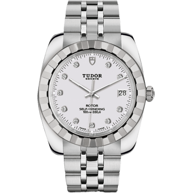 Classic 38 Stainless Steel / Fluted / White-Diamond / Bracelet