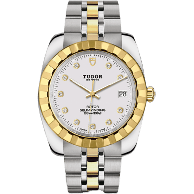 Classic 38 Stainless Steel / Yellow Gold / Fluted / White-Diamond / Bracelet