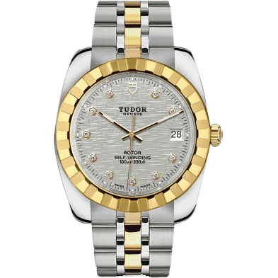 Classic 38 Stainless Steel / Yellow Gold / Fluted / Silver-Diamond / Bracelet