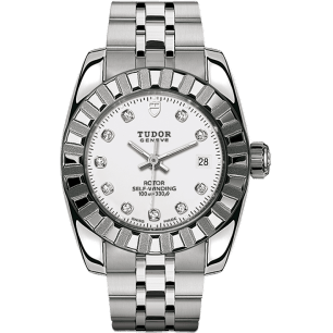 Classic 28 Stainless Steel / Fluted / White-Diamond / Bracelet