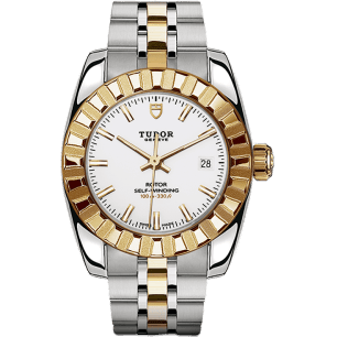 Classic 28 Stainless Steel / Yellow Gold / Fluted / White / Bracelet