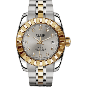 Classic 28 Stainless Steel / Yellow Gold / Fluted / Silver-Diamond / Bracelet