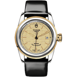 Glamour Date 26 Stainless Steel / Yellow Gold / Jacquard Champagne / Strap