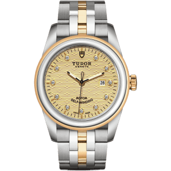 Glamour Date 31 Stainless Steel / Yellow Gold / Jacquard Champagne-Diamond / Bracelet