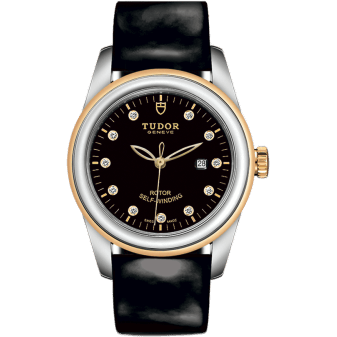 Glamour Date 31 Stainless Steel / Yellow Gold / Black-Diamond / Strap