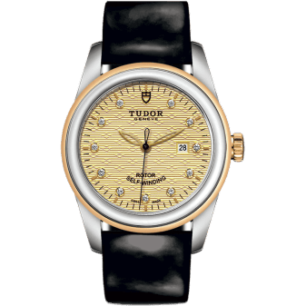 Glamour Date 31 Stainless Steel / Yellow Gold / Jacquard Champagne-Diamond / Strap