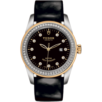 Glamour Date 31 Stainless Steel / Yellow Gold / Diamond / Black-Diamond / Strap