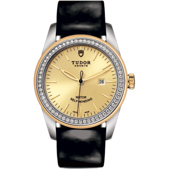 Glamour Date 31 Stainless Steel / Yellow Gold / Diamond / Champagne/ Strap