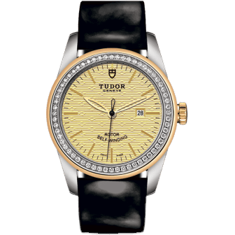 Glamour Date 31 Stainless Steel / Yellow Gold / Diamond / Jacquard Champagne / Strap