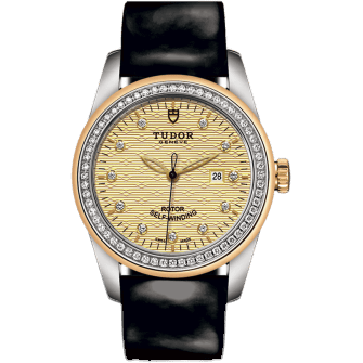 Glamour Date 31 Stainless Steel / Yellow Gold / Diamond / Jacquard Champagne-Diamond / Strap