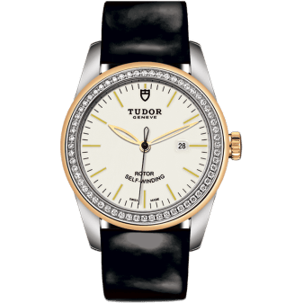 Glamour Date 31 Stainless Steel / Yellow Gold / Diamond / Opaline / Strap