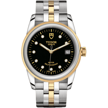 Tudor Glamour Date 36 Stainless Steel / Yellow Gold / Black-Diamond / Bracelet 55003-0008