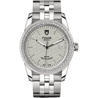 Tudor Glamour Date 36 Stainless Steel / Diamond / Jacquard Silver / Bracelet 55020-0002