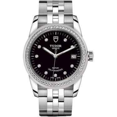 Tudor Glamour Date 36 Stainless Steel / Diamond / Black-Diamond / Bracelet 55020-0007