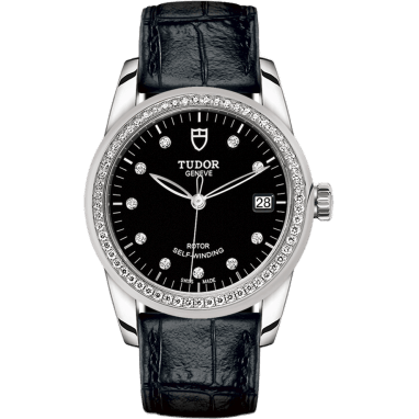 Tudor Glamour Date 36 Stainless Steel / Diamond / Black-Diamond / Strap 55020-0053