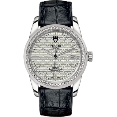 Tudor Glamour Date 36 Stainless Steel / Diamond / Jacquard Silver / Strap 55020-0059