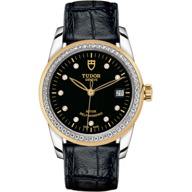 Tudor Glamour Date 36 Stainless Steel / Yellow Gold / Diamond / Black-Diamond / Strap 55023-0046