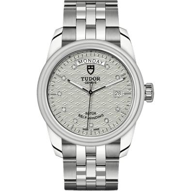 Glamour Day + Date Stainless Steel / Jacquard Silver-Diamond / Bracelet