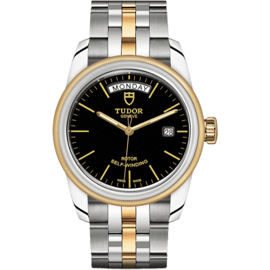 Glamour Day + Date Stainless Steel / Yellow Gold / Black / Bracelet
