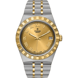 Royal Date 34 Stainless Steel / Yellow Gold / Champagne - Roman