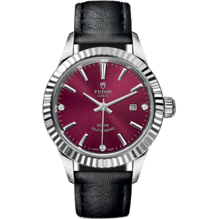 Style 28 Stainless Steel / Fluted / Burgundy-Diamond / Strap