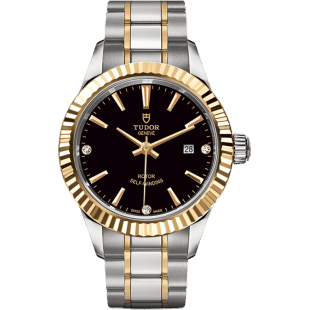 Style 28 Stainless Steel / Yellow Gold / Fluted / Black-Diamond / Bracelet