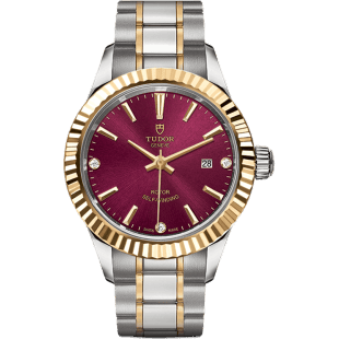 Style 28 Stainless Steel / Yellow Gold / Fluted / Burgundy-Diamond / Bracelet