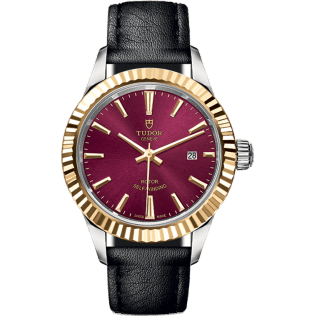 Style 28 Stainless Steel / Yellow Gold / Fluted / Burgundy / Strap