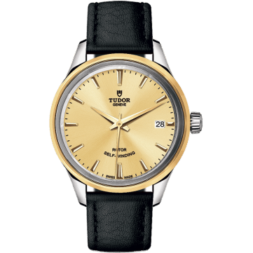 Tudor Style 34 Stainless Steel / Yellow Gold / Champagne / Strap 12303-0007
