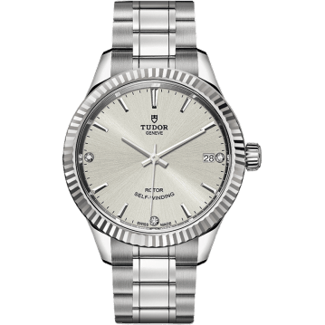 Tudor Style 34 Stainless Steel / Fluted / Silver-Diamond / Bracelet 12310-0007