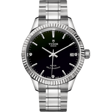 Tudor Style 34 Stainless Steel / Fluted / Black-Diamond / Bracelet 12310-0009