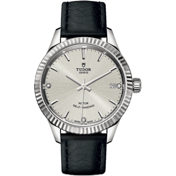 Tudor Style 34 Stainless Steel / Fluted / Silver-Diamond / Strap 12310-0024
