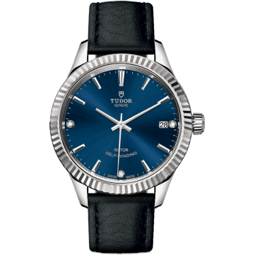 Style 34 Stainless Steel / Fluted / Blue-Diamond / Strap