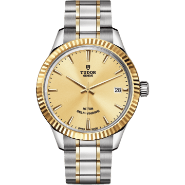 Tudor Style 34 Stainless Steel / Yellow Gold / Fluted / Champagne / Bracelet 12313-0001