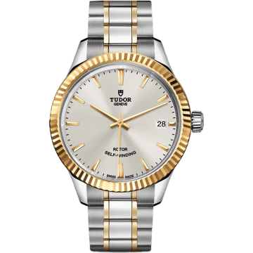Tudor Style 34 Stainless Steel / Yellow Gold / Fluted / Silver / Bracelet 12313-0003