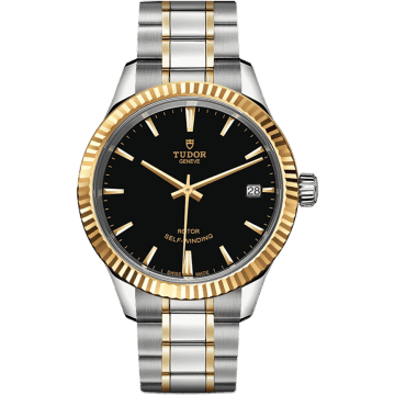 Tudor Style 34 Stainless Steel / Yellow Gold / Fluted / Black / Bracelet 12313-0005