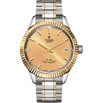 Tudor Style 34 Stainless Steel / Yellow Gold / Fluted / Champagne-Diamond / Bracelet 12313-0007