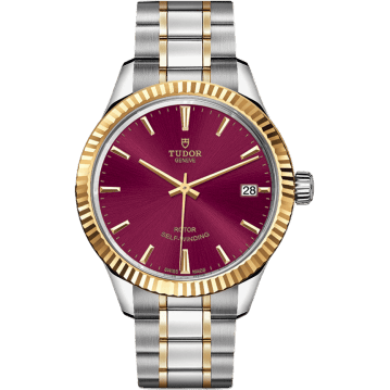 Tudor Style 34 Stainless Steel / Yellow Gold / Fluted / Burgundy / Bracelet 12313-0013