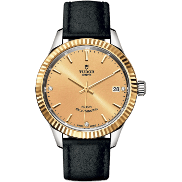 Tudor Style 34 Stainless Steel / Yellow Gold / Fluted / Champagne-Diamond / Strap 12313-0020