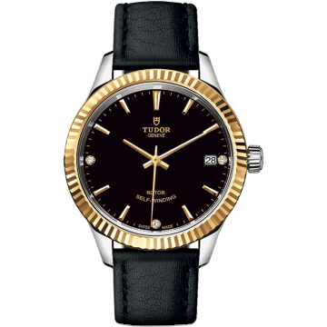 Style 34 Stainless Steel / Yellow Gold / Fluted / Black-Diamond / Strap