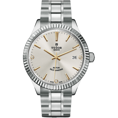 Tudor Style 38 Stainless Steel / Fluted / Silver-Diamond / Bracelet 12510-0011