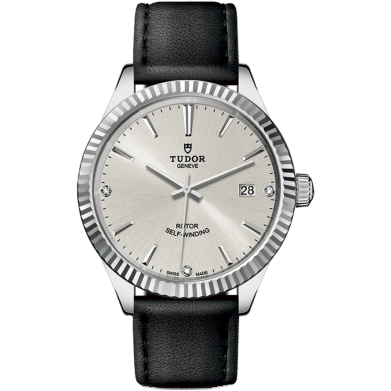 Tudor Style 38 Stainless Steel / Fluted / Silver-Diamond / Strap 12510-0024