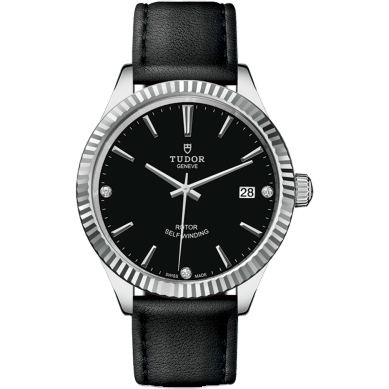 Tudor Style 38 Stainless Steel / Fluted / Black-Diamond / Strap 12510-0025